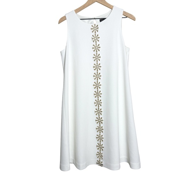 Jessica‎ Howard Womens Dress 10 White Gold Textured Trapeze Bride 60s Daisy - Picture 2 of 10